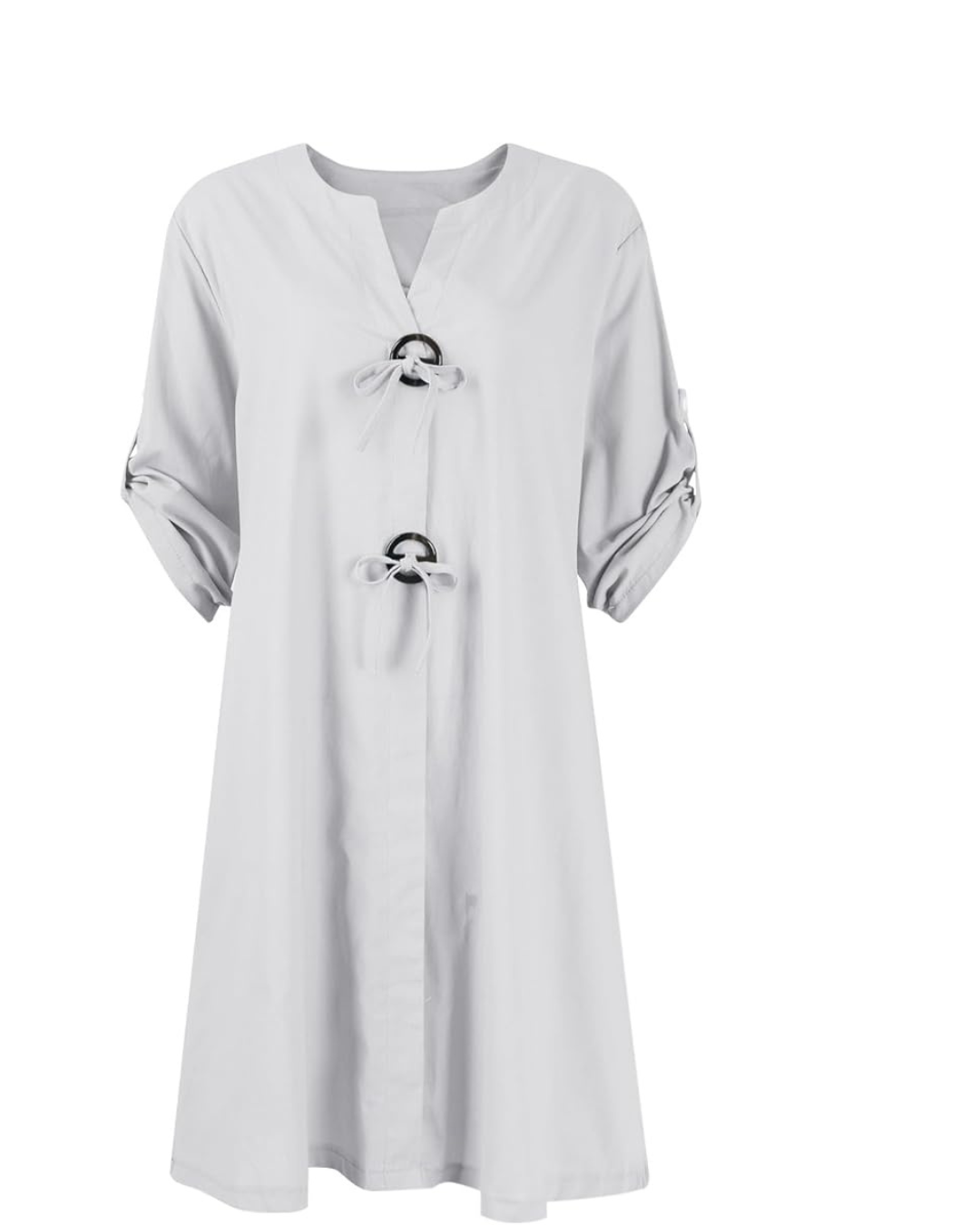 Hosszú ujjú elegáns gombokkal ellátott vászonruha