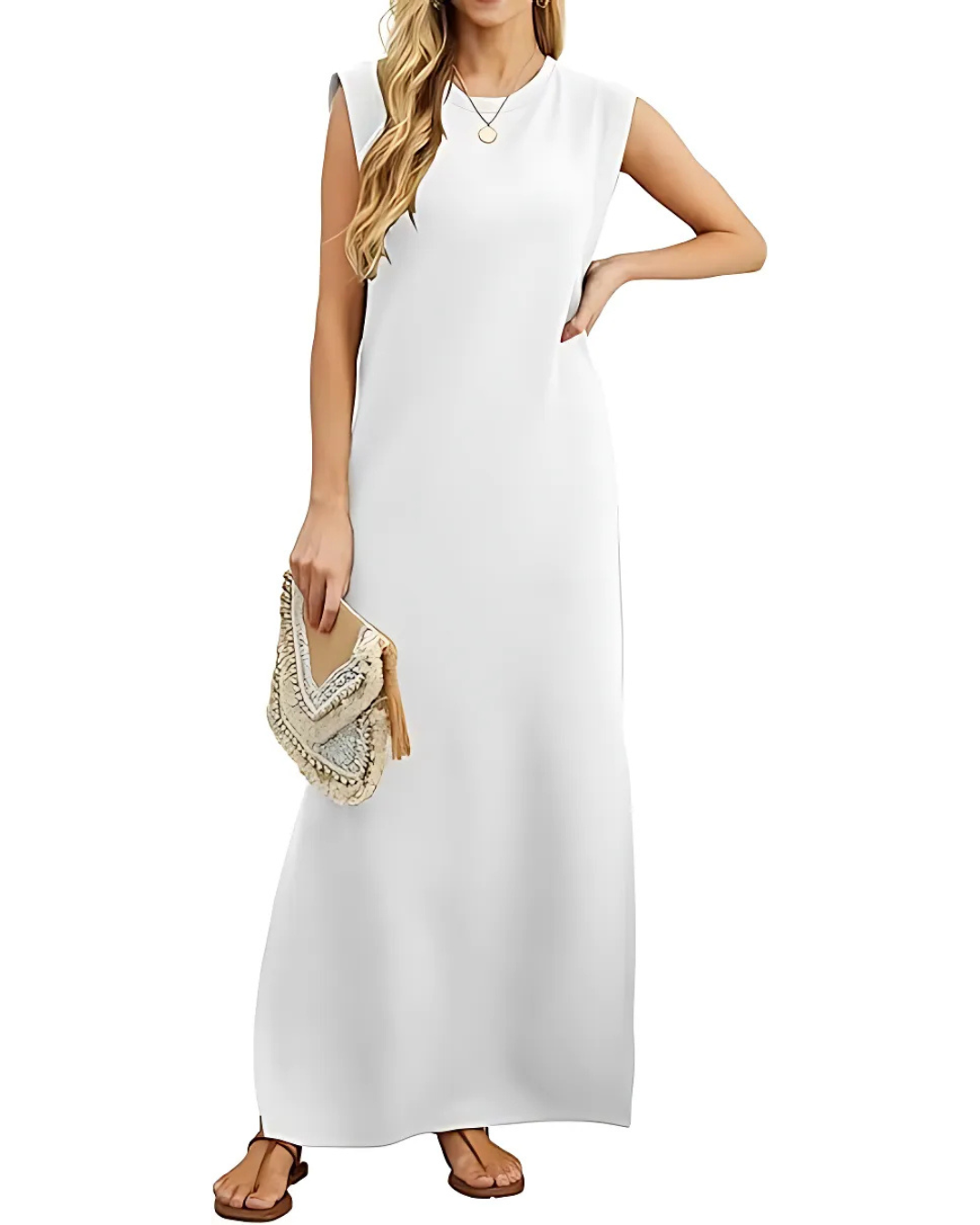 Hosszú, laza ruha oldalsó zsebekkel