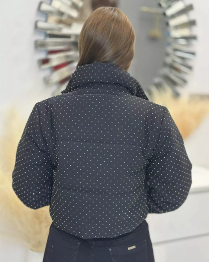 Női Téli Kabát Díszítő Kövekkel és Cipzárral