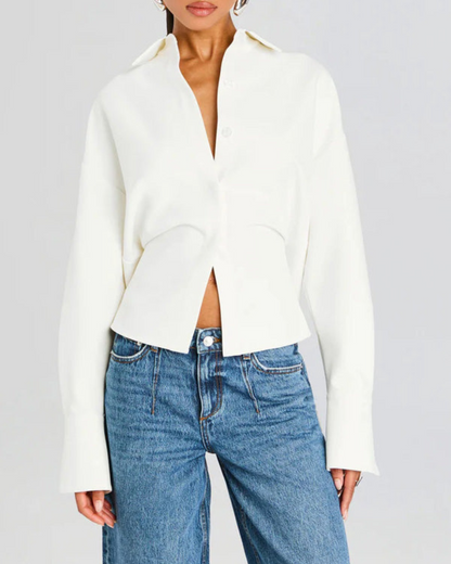 Minimalista hosszú ujjú gombos ing laza fazonú nőknek