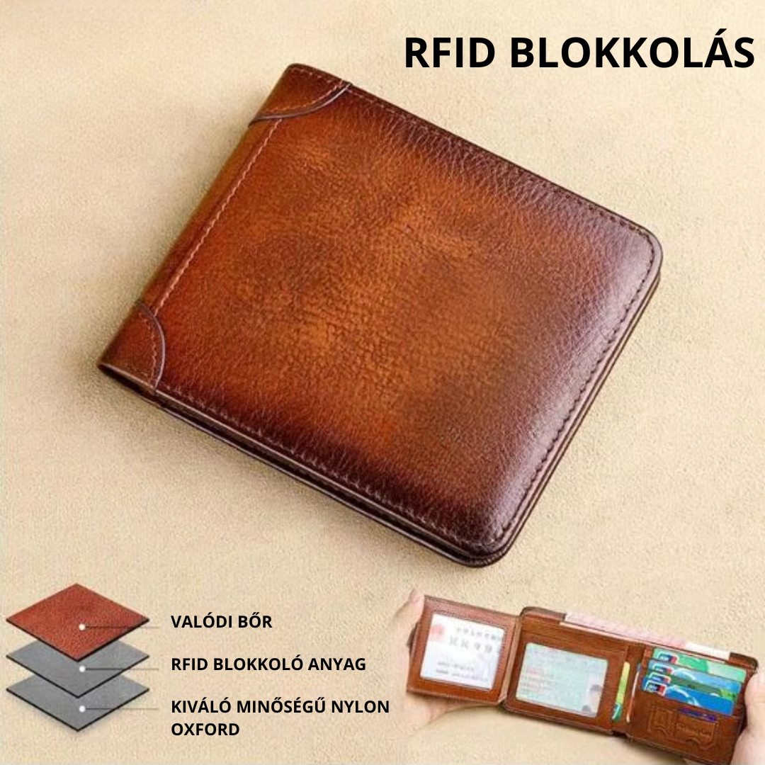 Vízálló valódi bőr pénztárca multifunkcionális RFID blokkolóval