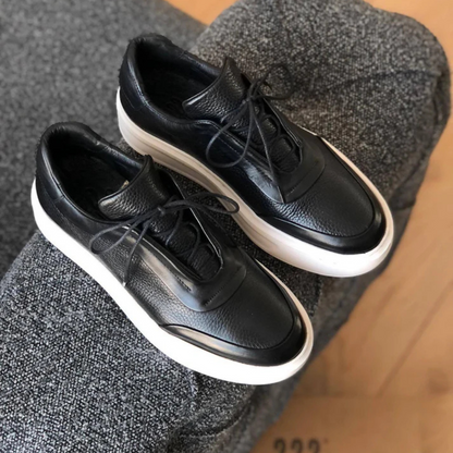 Fekete bőr cipő vastag talppal férfiaknak