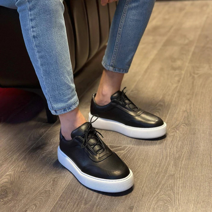 Fekete bőr cipő vastag talppal férfiaknak