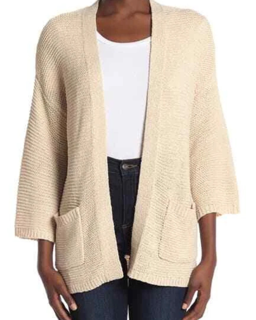 Kényelmes, nyitott elülső részű kötött kabát