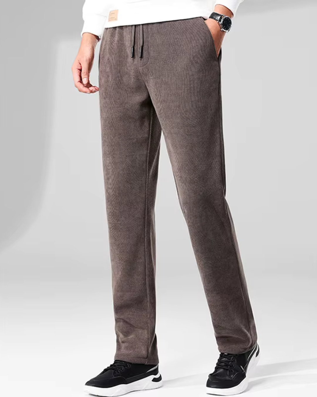 Férfi alkalmi bársony nadrág rugalmas derékkal