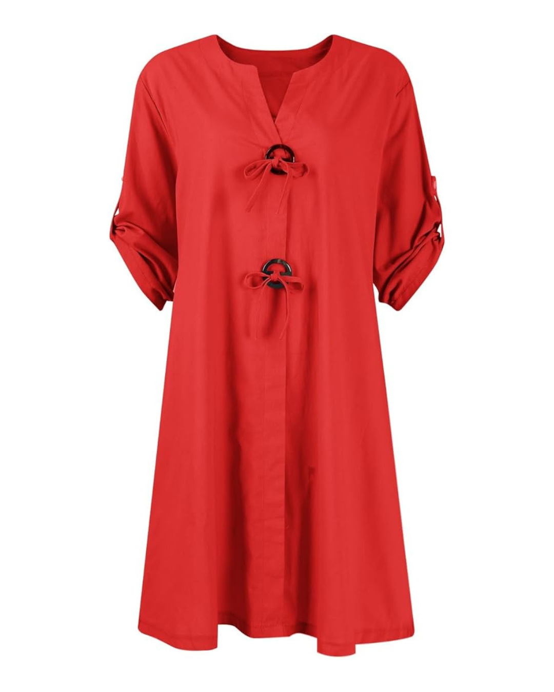 Hosszú ujjú elegáns gombokkal ellátott vászonruha