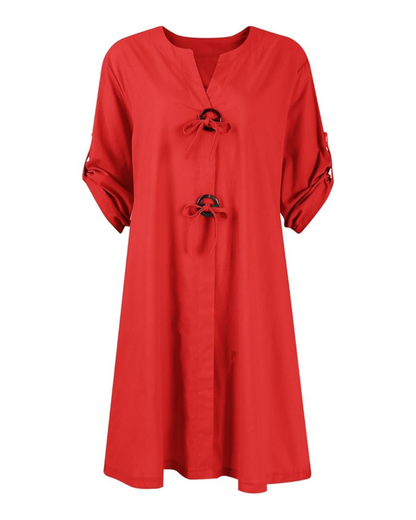 Hosszú ujjú elegáns gombokkal ellátott vászonruha