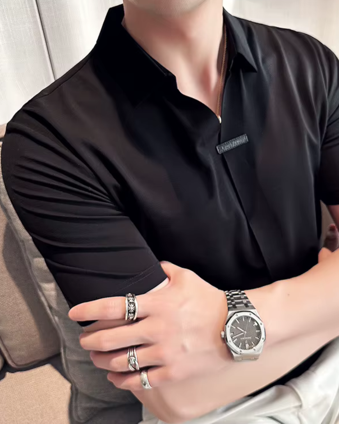 Férfi póló, nagy rugalmasságú, könnyű, puha és gyűrődésálló, egyszínű