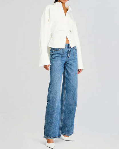 Minimalista hosszú ujjú gombos ing laza fazonú nőknek