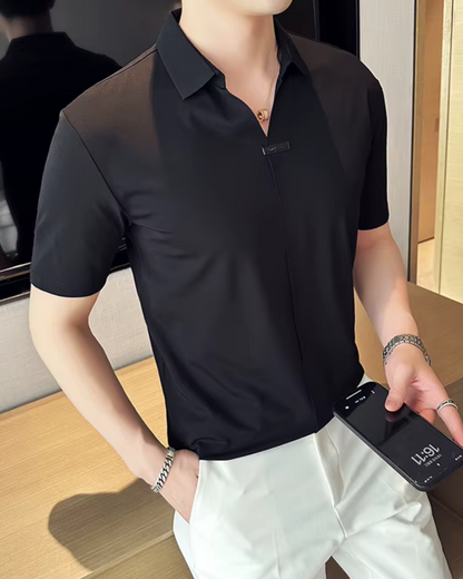 Férfi póló, nagy rugalmasságú, könnyű, puha és gyűrődésálló, egyszínű