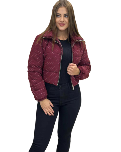 Női Téli Kabát Díszítő Kövekkel és Cipzárral