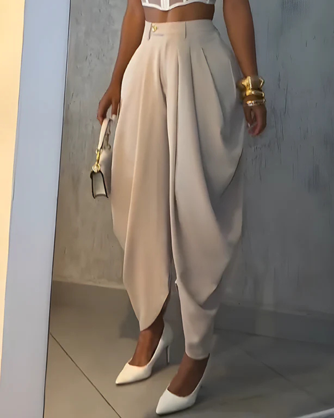 Női magas derékú laza redős alkalmi nadrág®