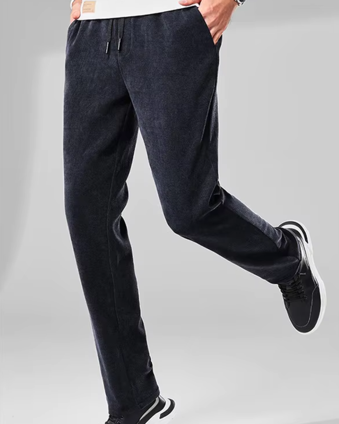 Férfi alkalmi bársony nadrág rugalmas derékkal