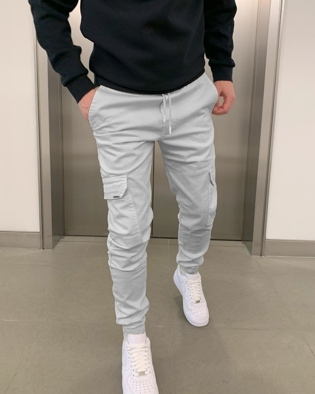 Férfi rugalmas pamut jogger nadrág