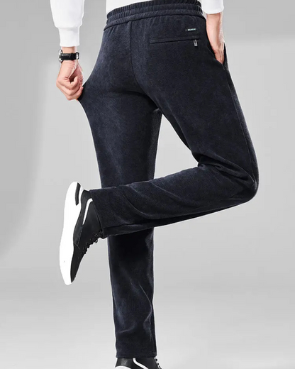 Férfi alkalmi bársony nadrág rugalmas derékkal