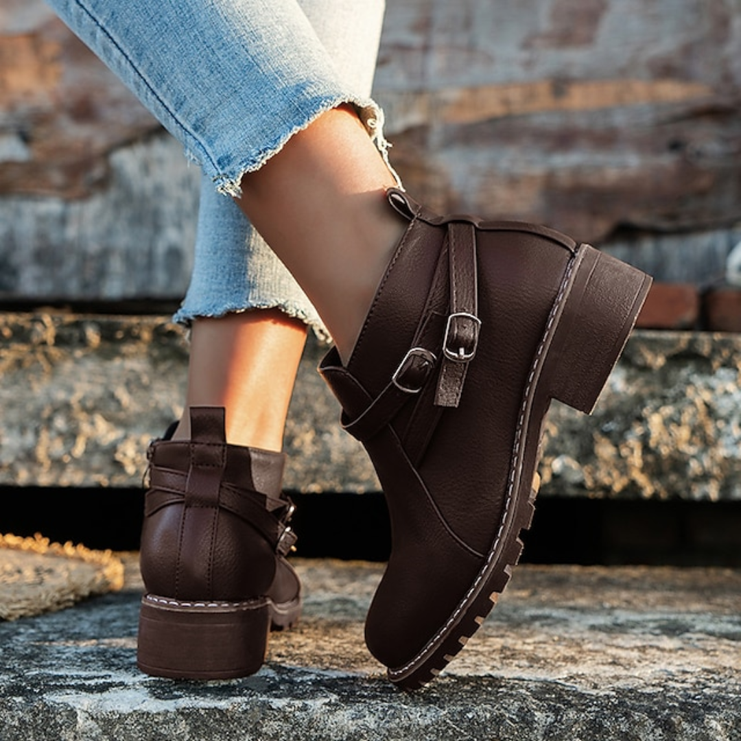 Retro Stílusú Bokacsizma Vastag Sarokkal Nőknek