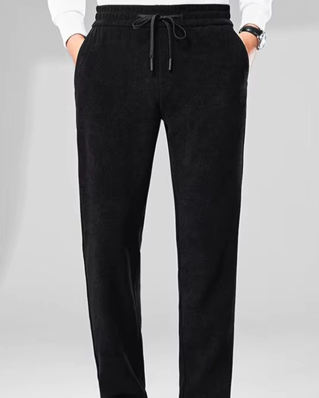 Férfi alkalmi bársony nadrág rugalmas derékkal