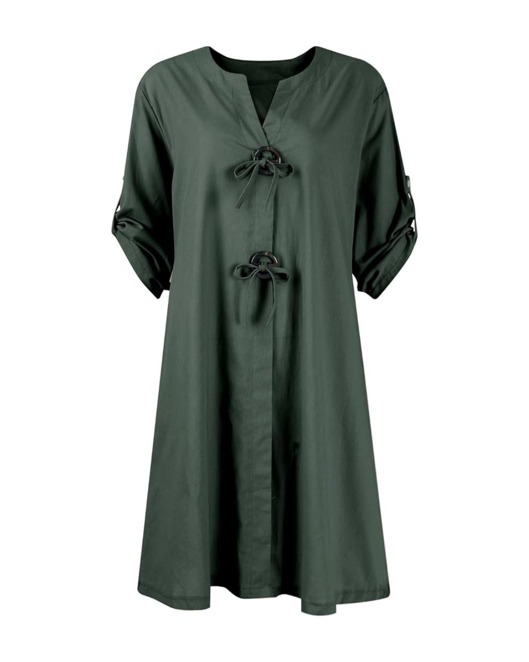 Hosszú ujjú elegáns gombokkal ellátott vászonruha